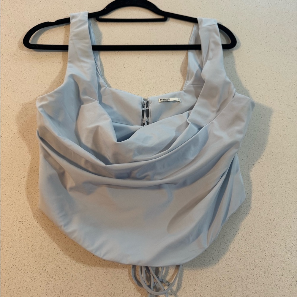 House of CB Una Cowl Neck Lace-Up Corset Top Light Blue size L+